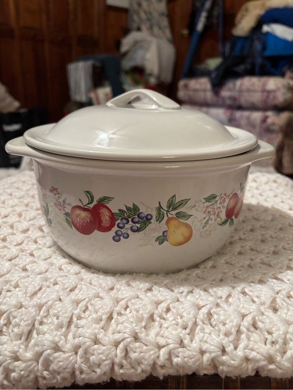 Corelle White Covered Casserole with Fruit Motif
